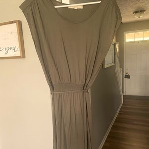 Army/hunter green capped sleeve summer dress casual
